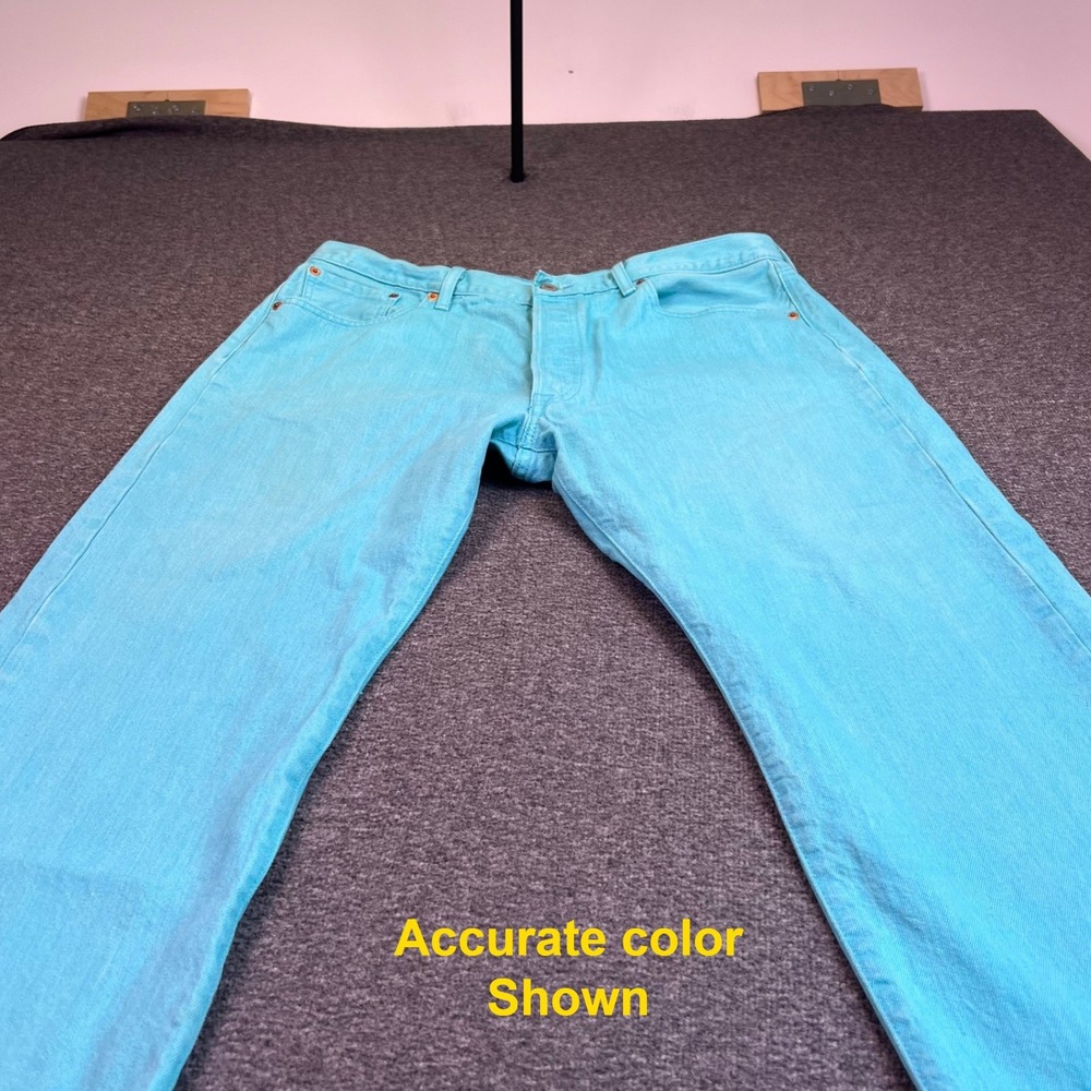 Levis 501 Jean Men 40x30 Turquoise Cyan Original Retro Straight Button Fly Denim - Picture 15 of 15